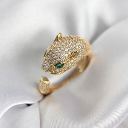 Mey İthalat® Jaguar Model Gold Renk Zirkon Taşlı Kadın Yüzük