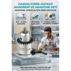 Mey İthalat® JT0 Konik Mandren Seti | 0.3-4mm Hassas Matkap Ucu Tutucu Anahtarlı 723172