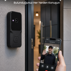 Mey İthalat® Kablosuz Akıllı Kapı Zili Gece Görüşlü Wi-Fi Güvenlik Kameralı Kapı Zili