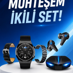Mey İthalat® Kablosuz Bluetooth Bağlantılı Kulaklık ve Dokunmatik Ekran Akıllı Saat Arama Cevaplama