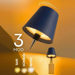 Mey İthalat®  Kablosuz Şarjlı Aplik Şişe ası - Dokunmatik 3 Farklı Işık Modlu Şişe İçin LED Masa ası