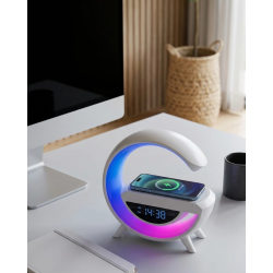 Mey İthalat® Kablosuz Şarjlı Bluetooth Hoparlör RGB Işık Gece Lambası Dijital Saat