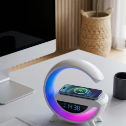Mey İthalat® Kablosuz Şarjlı Bluetooth Hoparlör RGB Işık Gece Lambası Dijital Saat