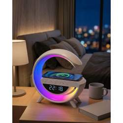 Mey İthalat® Kablosuz Şarjlı LED Işıklı Masa Saati Bluetooth Hoparlör Alarm Fonksiyonlu