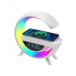 Mey İthalat® Kablosuz Şarjlı LED Işıklı Masa Saati Bluetooth Hoparlör Alarm Fonksiyonlu