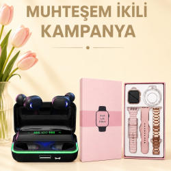 Mey İthalat® Kadınlara Özel Bileklik Hediyeli Akıllı Saat ve Dijital Göstergeli ANC Özellikli Bluetooth Kulaklık