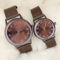 Mey İthalat® Kahverengi Deri Kordonlu Rose Metal Kasa Sevgili Saatleri