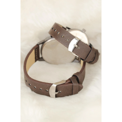 Mey İthalat® Kahverengi Deri Kordonlu Rose Metal Kasa Sevgili Saatleri