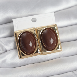 Mey İthalat® Kahverengi Kare Model Vintage Gold Renk Kadın Küpe