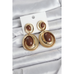 Mey İthalat® Kahverengi Sallantılı Damla Model Gold Renk Vintage Kadın Küpe