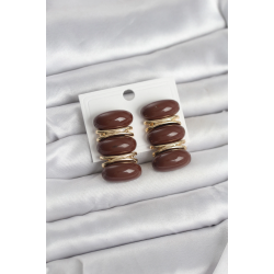 Mey İthalat® Kahverengi Vintage Model Gold Renk Kadın Küpe