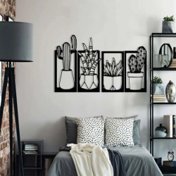 Mey İthalat® Kaktüs Çerçeve Serisi – Ahşap Duvar Dekoru (4’lü Set)