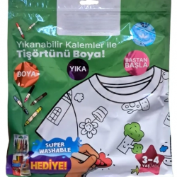 Mey İthalat® Kalem Hediyeli Boyanabilir Tişört 3-4 Yaş