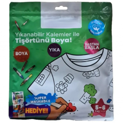 Mey İthalat® Kalem Hediyeli Boyanabilir Tişört 5-6 Yaş