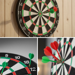 Mey İthalat® Kaliteli Ahşap Dart Tahtası 12 İnç 4 Adet Metal İğne Uçlu Ok