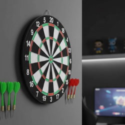 Mey İthalat® Kaliteli Ahşap Dart Tahtası 12 İnç  4 Dart Ok Seti