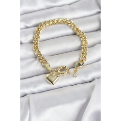 Mey İthalat® Kalp Detaylı Gold Renk Pirinç Kadın Bileklik