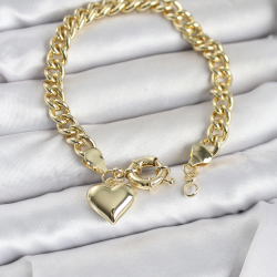 Mey İthalat® Kalp Detaylı Gold Renk Pirinç Kadın Bileklik