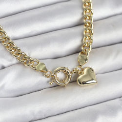 Mey İthalat® Kalp Detaylı Gold Renk Pirinç Kadın Kolye