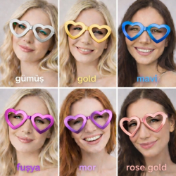 Mey İthalat® Kalp Şekilli Parti Gözlüğü 12 Adet – 6 Renk ( Camsız )