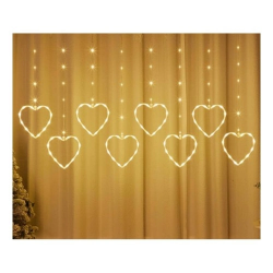 Mey İthalat® Kalpli Perde LED Işıklar, Sevgililer Günü Romantik LED Aydınlatma