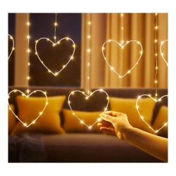 Mey İthalat® Kalpli Perde LED Işıklar, Sevgililer Günü Romantik LED Aydınlatma