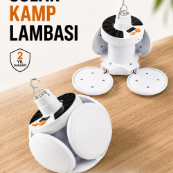 Mey İthalat® Kamp Lambası Işıldak Beyaz Işık Güneş Enerjili Solar Aydınlatma 5 Kanatlı Katlanabilir