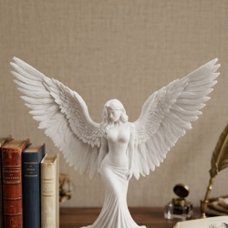 Mey İthalat® Kanatlı Melek Figürü 3D Baskı Dekoratif Heykel Biblo Ev Ofis Aksesuarı