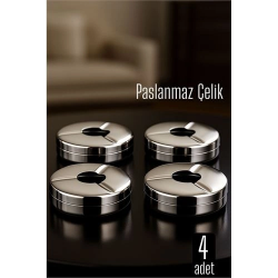 Mey İthalat®  Kapaklı Paslanmaz Kare Küllük - Kapaklı Metal Kül Tablası - Kafe Küllüğü Restoran Küllüğü Masaüstü Küllük 4 adet 718943