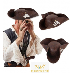 Mey İthalat® Kaptan Jack Korsan Şapkası Vinleks Deri Denizci Korsan Şapkası