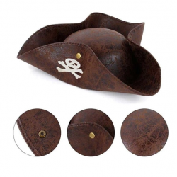 Mey İthalat® Kaptan Jack Korsan Şapkası Vinleks Deri Denizci Korsan Şapkası