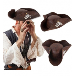 Mey İthalat® Kaptan Jack Korsan Şapkası Vinleks Deri Denizci Korsan Şapkası