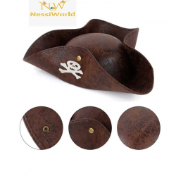 Mey İthalat® Kaptan Jack Korsan Şapkası Vinleks Deri Denizci Korsan Şapkası