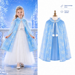 Mey İthalat® Kar Tanesi Desenli Mavi Elsa Pelerini - Astarlı Frozen Pelerini 85 cm