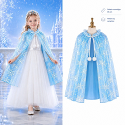 Mey İthalat® Kar Tanesi Desenli Mavi Elsa Pelerini - Astarlı Frozen Pelerini 85 cm
