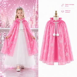 Mey İthalat® Kar Tanesi Desenli Pembe Elsa Pelerini - Astarlı Frozen Pelerini 85 cm