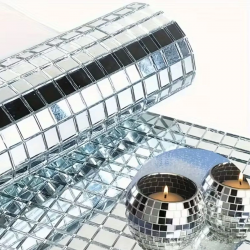 Mey İthalat®  Kare  Cam Mozaik Fayans Çıkartmaları El İşi Kare Cam Fayans Kendinden Yapışkanlı Aynalı Dekor Panel 30x30 Cm