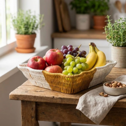 Mey İthalat®  Kare Dalgalı Çift Renkli Plastik Rattan Ekmek ve Meyve Sepeti - Çok Amaçlı Banyo ve Mutfak Düzenleyici - Yıkanabilir Tezgâh Üstü Organizer