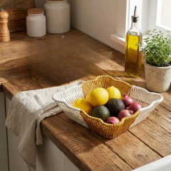 Mey İthalat®  Kare Dalgalı Çift Renkli Plastik Rattan Ekmek ve Meyve Sepeti - Çok Amaçlı Banyo ve Mutfak Düzenleyici - Yıkanabilir Tezgâh Üstü Organizer