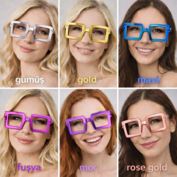 Mey İthalat® Kare Şekilli Parti Gözlüğü 12'li Set – 6 Renk ( Camsız )