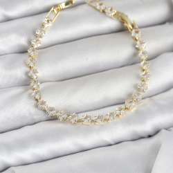 Mey İthalat® Kare Zirkon Taşlı Gold Renk Pirinç Su Yolu Kadın Bileklik