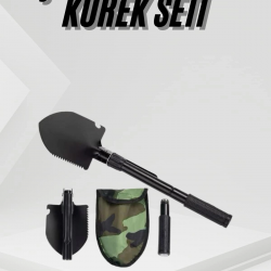 Mey İthalat® Katlanır Portatif Kazma Kürek Seti Portatif Çelik Taşıma Çantalı Pusulalı