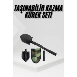 Mey İthalat® Katlanır Portatif Kazma Kürek Seti Portatif Çelik Taşıma Çantalı Pusulalı