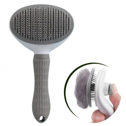 Mey İthalat®  Kedi Köpek Tüy Toplayıcı Kendini Temizleyebilen Ergonomik Rahat Evcil Hayvan Tarağı Gri