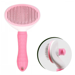 Mey İthalat®  Kedi Köpek Tüy Toplayıcı Kendini Temizleyebilen Ergonomik Saplı Evcil Hayvan Tarağı Pembe