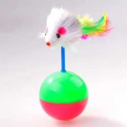Mey İthalat®  Kedi Oyun Topu Tüylü Fareli Hacı Yatmaz Eğitici Yavru Kedi Fare Kovalama Oyuncağı