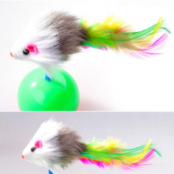 Mey İthalat®  Kedi Oyun Topu Tüylü Fareli Hacı Yatmaz Eğitici Yavru Kedi Fare Kovalama Oyuncağı