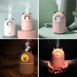 Mey İthalat® Kedicik Figürlü Hava Nemlendirici – Ultrasonik Soğuk Buhar Makinesi, LED Işıklı Masaüstü Oda Nemlendirici