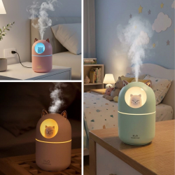 Mey İthalat® Kedicik Figürlü Hava Nemlendirici – Ultrasonik Soğuk Buhar Makinesi, LED Işıklı Masaüstü Oda Nemlendirici