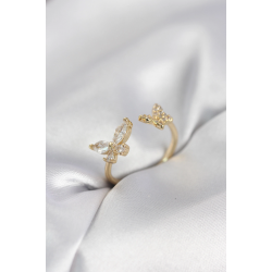 Mey İthalat® Kelebek Model Zirkon Taşlı Gold Renk Kadın Yüzük
